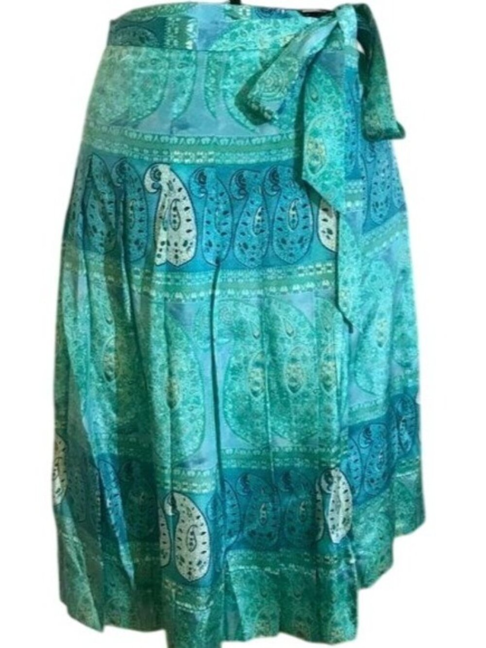 Banana Republic Silk Blend Wrap Midi Skirt Women's 10 Paisley Boho Turquoise